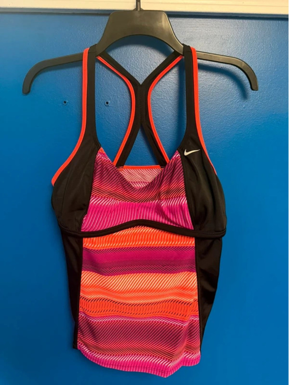 Nike Womens Tankini Swim Top Racerback Pink Orange Black L